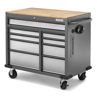 3 of 13 images - Premier 41 inch 9-drawer Mobile Tool Workbench with Solid Wood Top (thumbnails)