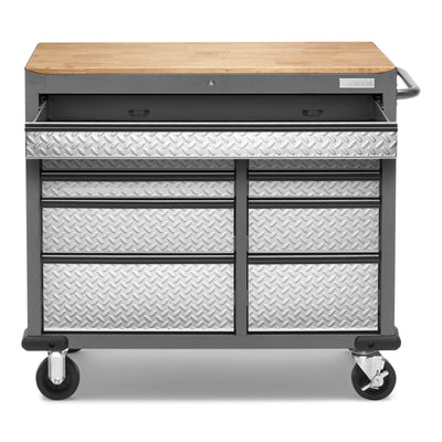 6 of 13 images - Premier 41 inch 9-drawer Mobile Tool Workbench with Solid Wood Top (thumbnails)