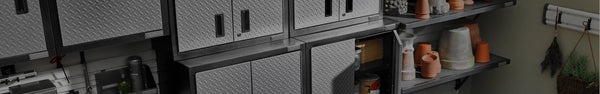 Premier welded metal garage cabinets in a garage.