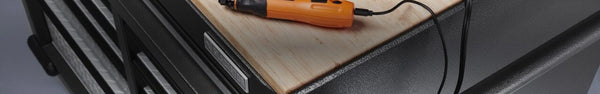 A tool placed on the top of a Gladiator® mobile tool storage chest.