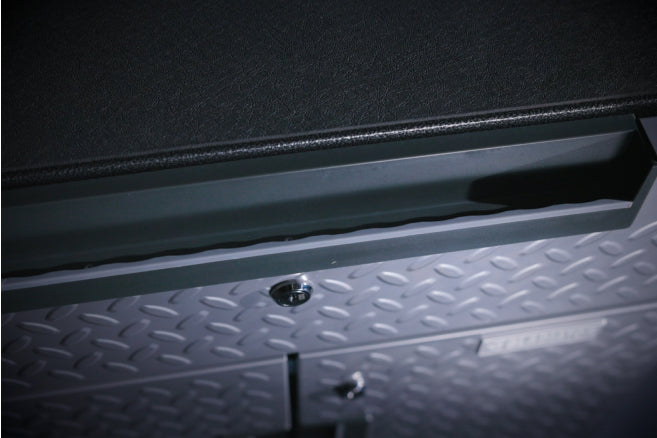 An overhead shot of auto-return drawers on a Gladiator® cabinet.