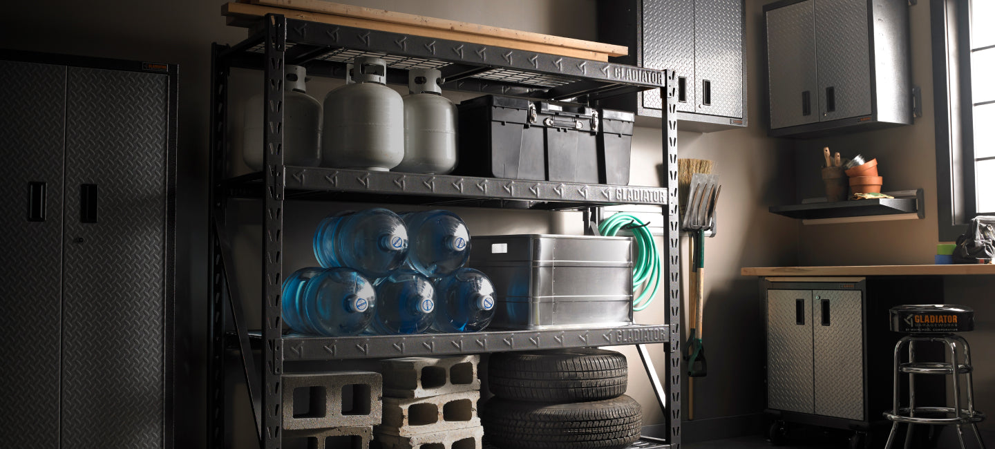 Items stored on Gladiator® shelving