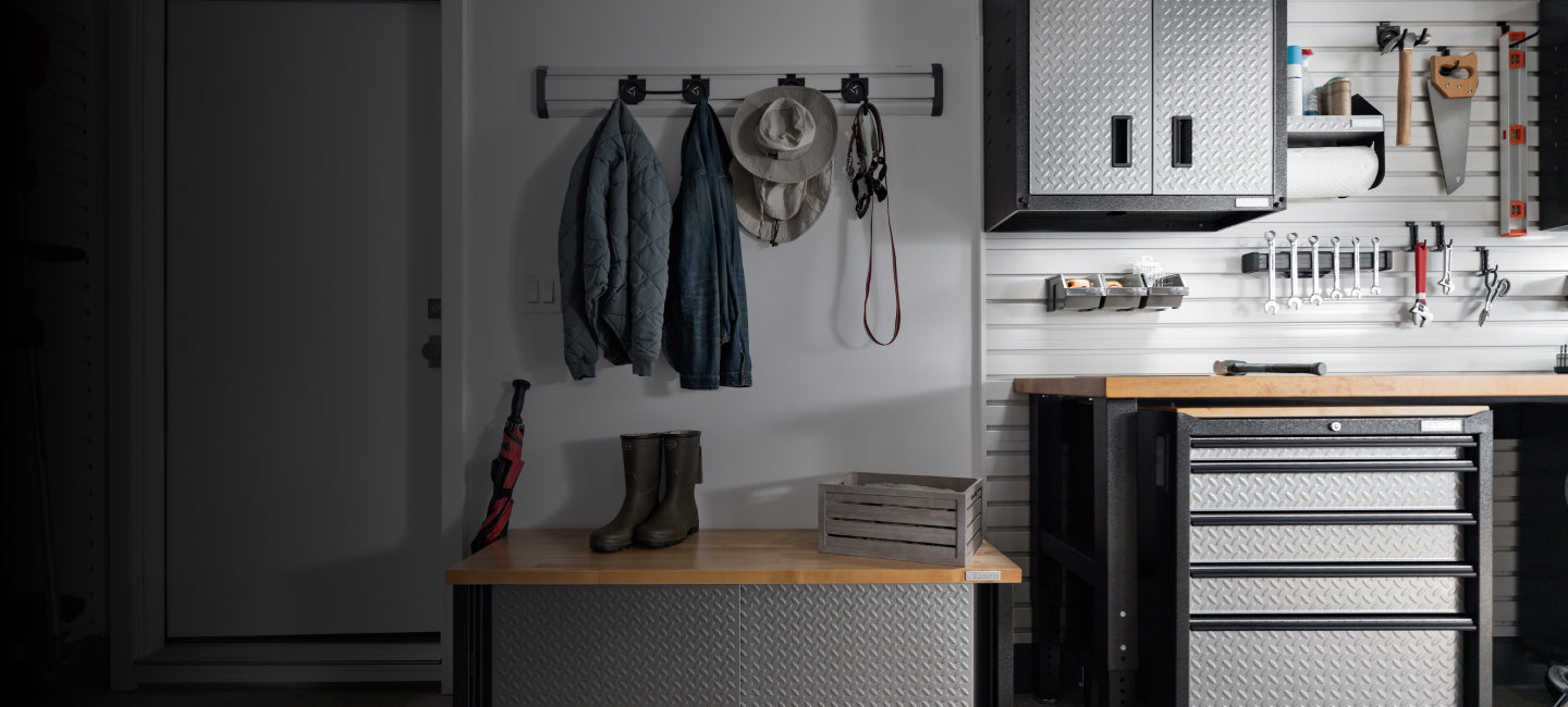 Items stored on Gladiator® wall organization