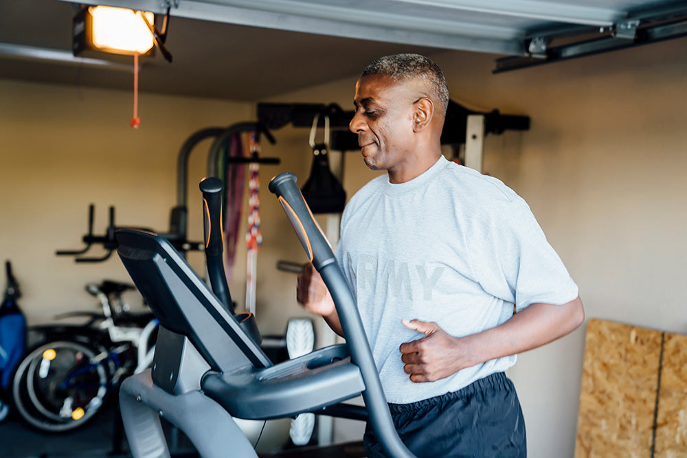 A person running on a treadmill.