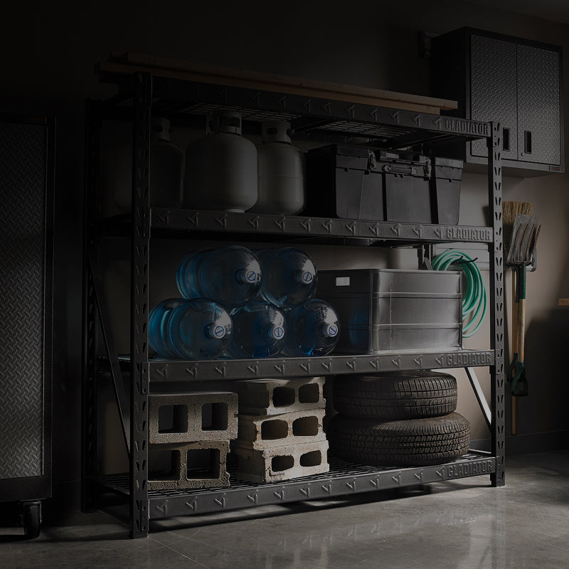 Items stored on Gladiator® shelving