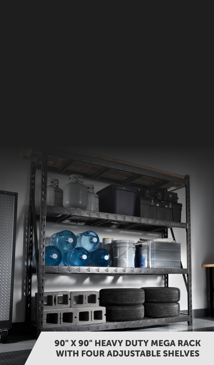 Items stacked on a Gladiator® Mega Rack.