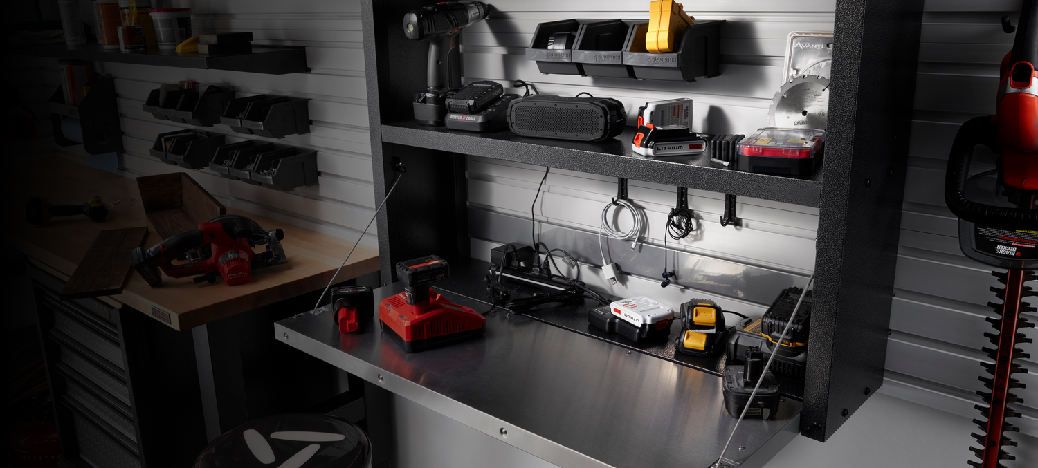 A Gladiator® workbench in a garage