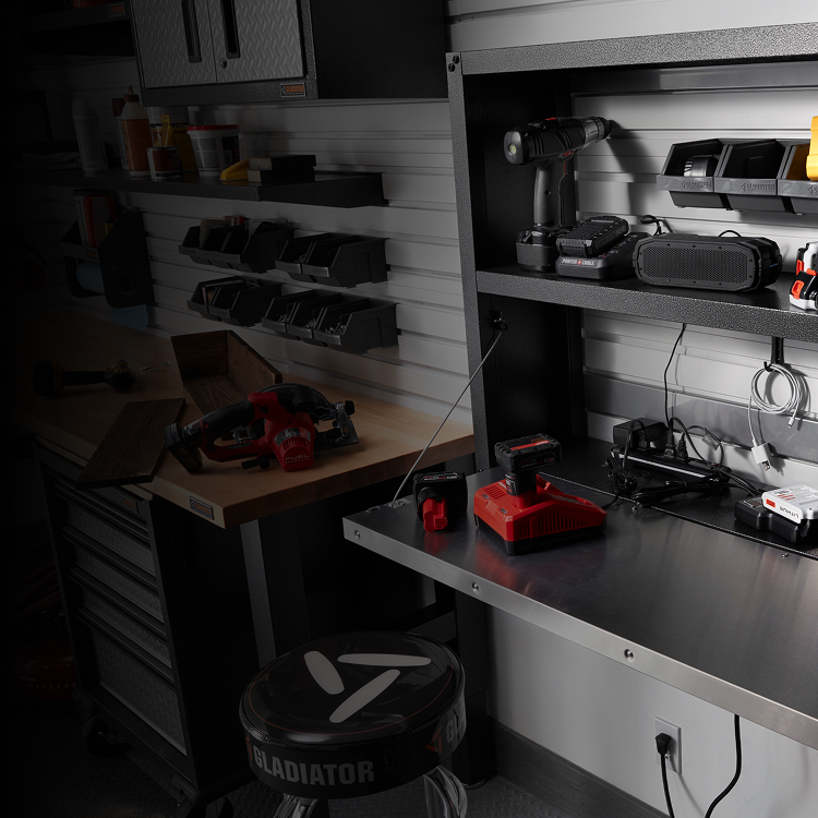 A Gladiator® workbench in a garage