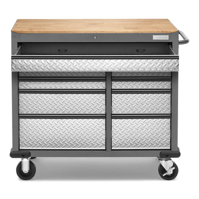 6 of 13 images - Premier 41 inch 9-drawer Mobile Tool Workbench with Solid Wood Top (thumbnails)